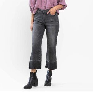 JUDY BLUE HIGH WAIST WIDE RELEASE HEM CROP JEAN - GREY SZ 16W